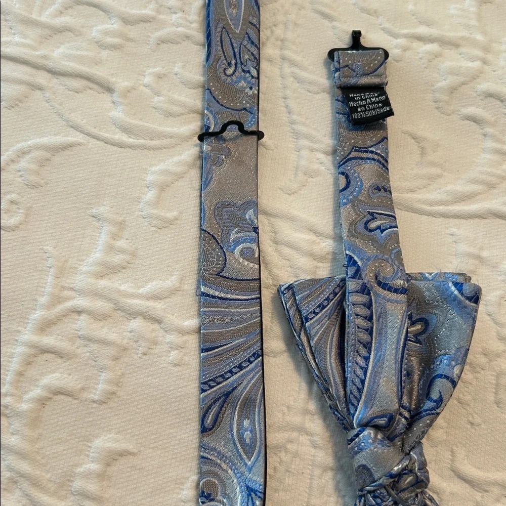 Silk Blue Paisley Bow Tie - Picture 6 of 6